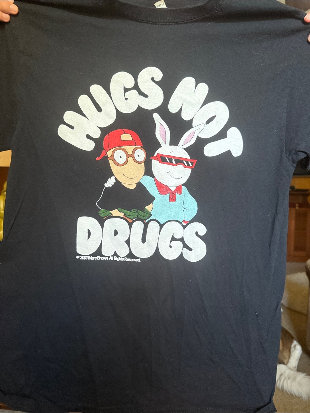 Black "Hugs Not Drugs" Graphic Tee with Arthur Read and Buster Baxter